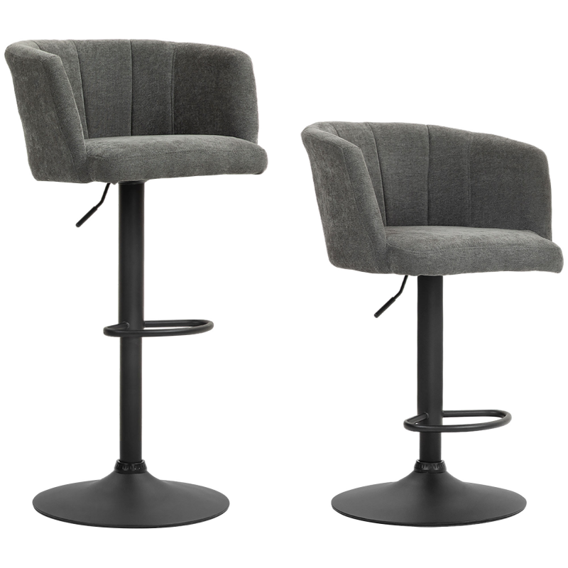 HOMCOM 2er-Set Barhocker, Bistrohocker mit Fußstütze, Drehbar Barstuhl, Höhenverstellbar Küchenhocker mit Leinenbezug, für Wohnzimmer, Esszimmer, Dunkelgrau Aosom – Bild 1 von 2