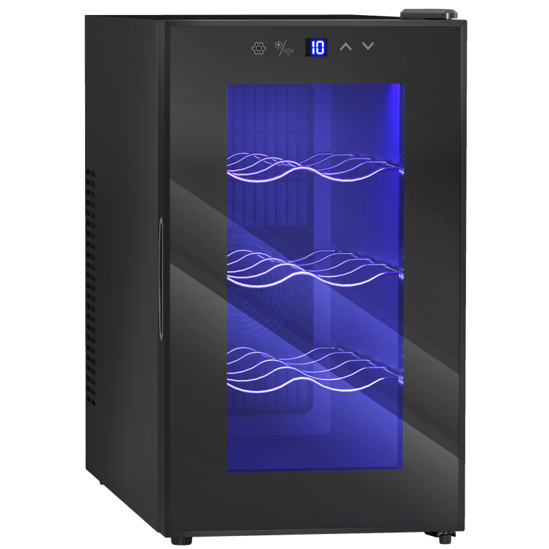 HOMCOM Weinkühlschrank 1 Zonen für 8 Flaschen, 21L, 8-18 °C, Getränkekühlschrank mit UV-beständiges Glastür, Thermoelektrik, verstellbare Regale, LED Touch-Display, LED-Beleuchtung, Schwarz Aosom – Bild 1 von 2