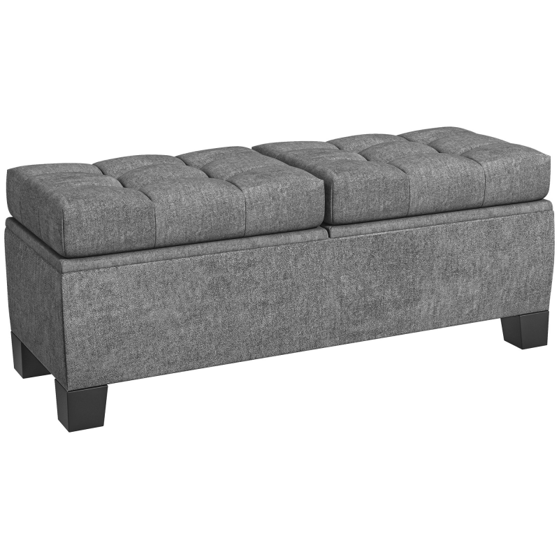 HOMCOM Sitzbank mit Stauraum, Polsterbank mit Leinenoptik, Gepolsterte Aufbewahrungsbox bis 180kg belastbar, für Flur, Schlafzimmer, Wohnzimmer, 116x41x47 cm, Grau Aosom – Bild 1 von 2