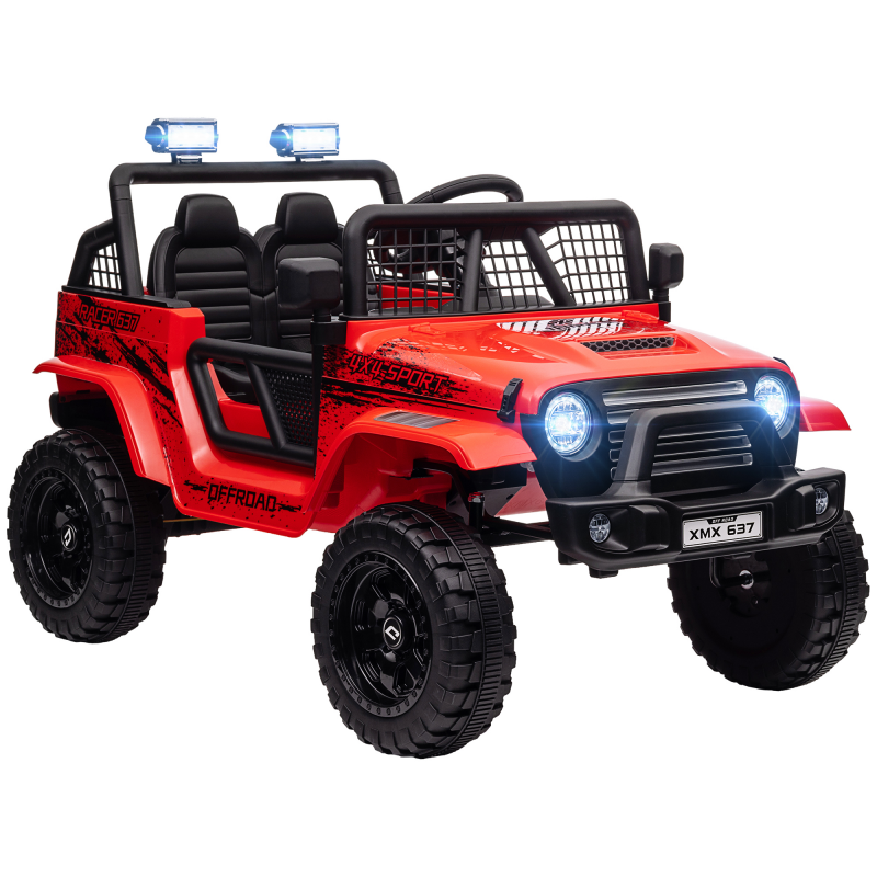 HOMCOM Elektro Kinderauto, 12 V 3-5 km/h Geländewagen mit Musikanschluss, Kinderfahrzeug mit 2,4G Fernbedienung, Scheinwerfer, Hupe, Elektrisches Kinderfahrzeug für Kinder 3-6 Jahre, Rot Aosom – Bild 1 von 2