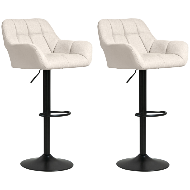 HOMCOM 2er-Set Barhocker Barstuhl Höhenverstellbar Küchenstühle 360° Drehstuhl Bistrohocker mit Lehne und Fußstütze für Bartheke Küche Esszimmer Kunstleder Creme 57,5 x 52,5 x 93-114 cm Aosom – Bild 1 von 2