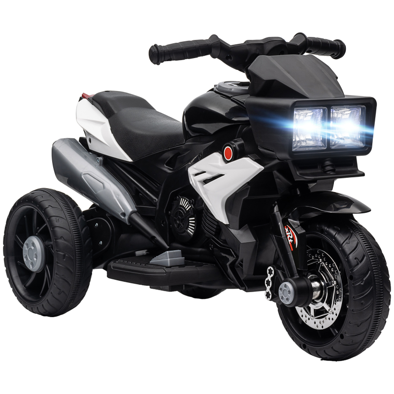 HOMCOM Elektro-Motorrad für Kinder 3-5 Jahre 6V (max. 25kg), Geschwindigkeit 3km/h, Kinder-Elektrofahrzeug mit 3 Rädern, Licht und Sound, Schwarz, 86x42x52cm Aosom – Bild 1 von 2