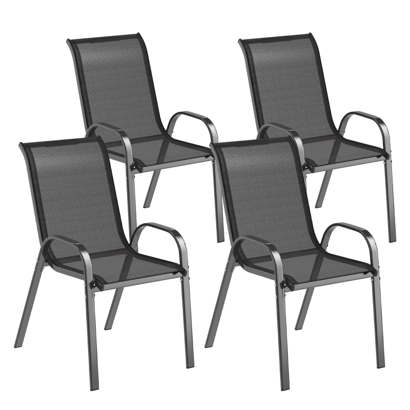 Outsunny Gartenstuhl 4er Set stapelbar Gartenstühle aus Stahl, Stapelstuhl mit Armlehne Rückenlehne wetterfest Terrassenstuhl bis 120 kg belastbar Gartenmöbel für Hinterhof, Garten, Balkon Schwarz Aosom – Bild 1 von 2