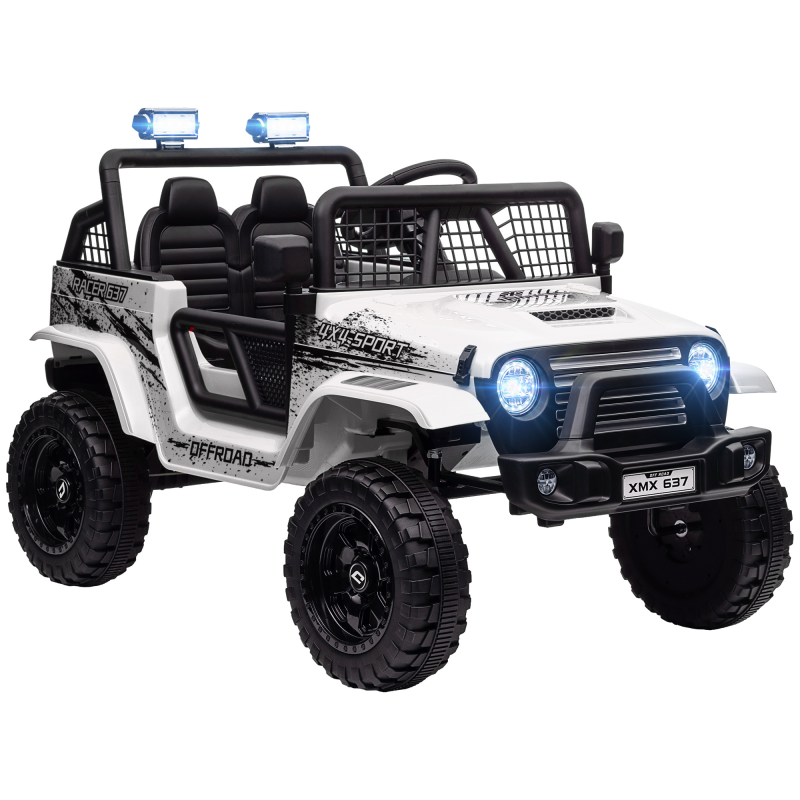 HOMCOM Elektro Kinderauto, 12 V 3-5 km/h Geländewagen mit Musikanschluss, Kinderfahrzeug mit 2,4G Fernbedienung, Scheinwerfer, Hupe, Elektrisches Kinderfahrzeug für Kinder 3-6 Jahre, Weiß Aosom – Bild 1 von 2