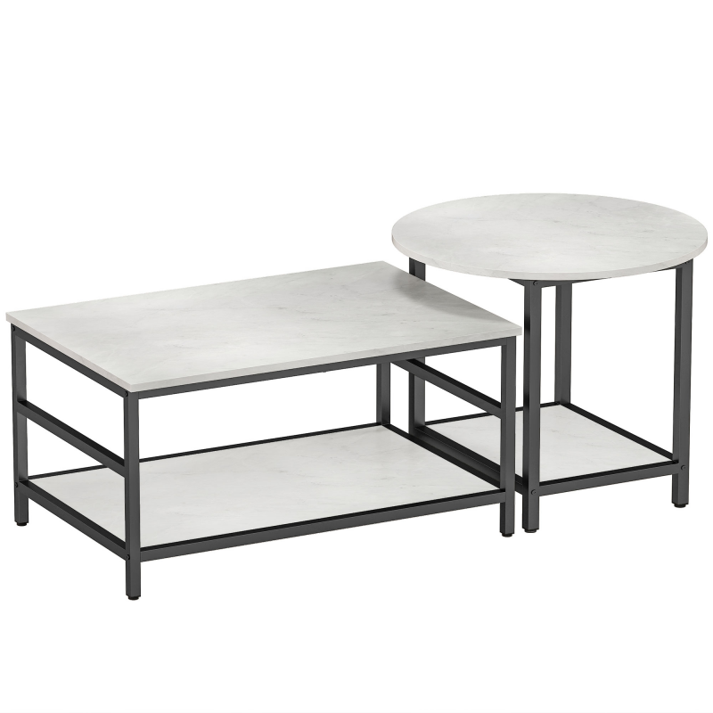 HOMCOM Couchtisch 2er-Set Beistelltisch Kaffeetisch Satztisch Sofatisch im modernen Design mit Marmoroptik für Wohnzimmer Schlafzimmer Stahl Aosom.de – Bild 1 von 2