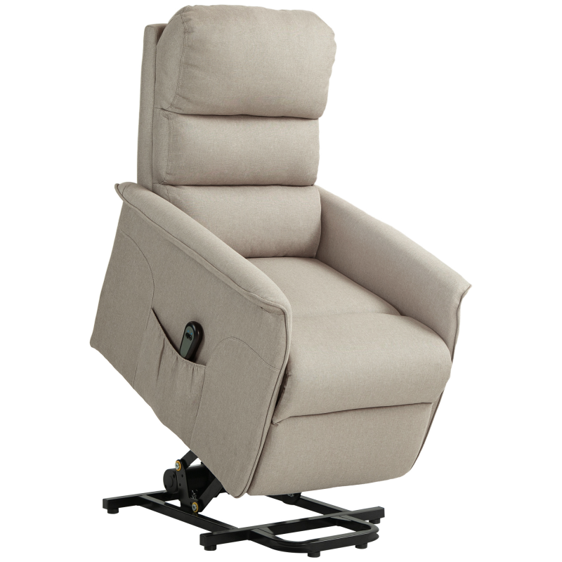 HOMCOM Fernsehsessel mit Aufstehhilfe Elektrisch, Relaxsessel mit Liegefunktion, TV-Sessel mit Leinenoptik, Taschenfeder, Seitentasche und Fernbedienung, für Wohnzimmer, Beige Aosom – Bild 1 von 2