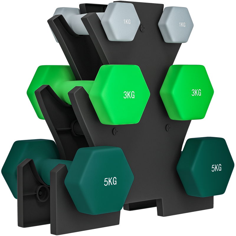 SPORTNOW Hanteln Set 6 Kurzhanteln mit Hantelständer, 2 x 1kg, 2 x 3kg, 2 x 5kg Hantelset aus Metall für Fitness, Gymnastik, Zuhause Aosom – Bild 1 von 2