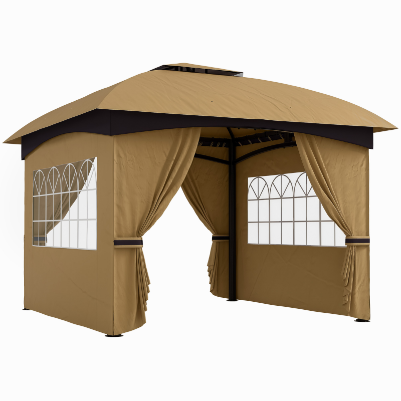 Outsunny Pavillon ca. 3,4x3,4 m wasserabweisend Gartenpavillon mit 4 Seitenteilen, Doppeldach, Partyzelt mit UV-Schutz Gartenzelt mit verzinktem Metallrahmen, für Garten Beige Aosom – Bild 1 von 2