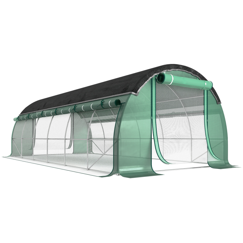 Outsunny Gewächshaus 6 x 3 x 2 m Foliengewächshaus mit 12 Fenster, Rolltüren, Aufrollbar Seitenwänden, UV-beständiger Folientunnel, Winterfest Tomatenhaus mit Erdanker, Grün Aosom – Bild 1 von 2