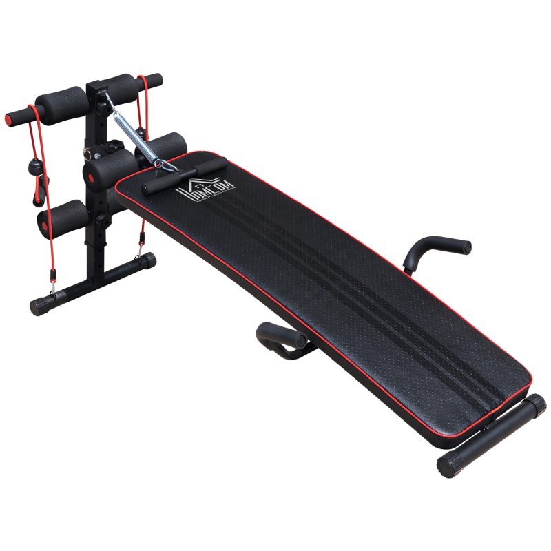 HOMCOM Bauchtrainer Trainingsbank Sit Up Bank Widerstandsbänder verstellbar bis 120kg 37,5x55,5x50-68cm Aosom – Bild 1 von 2