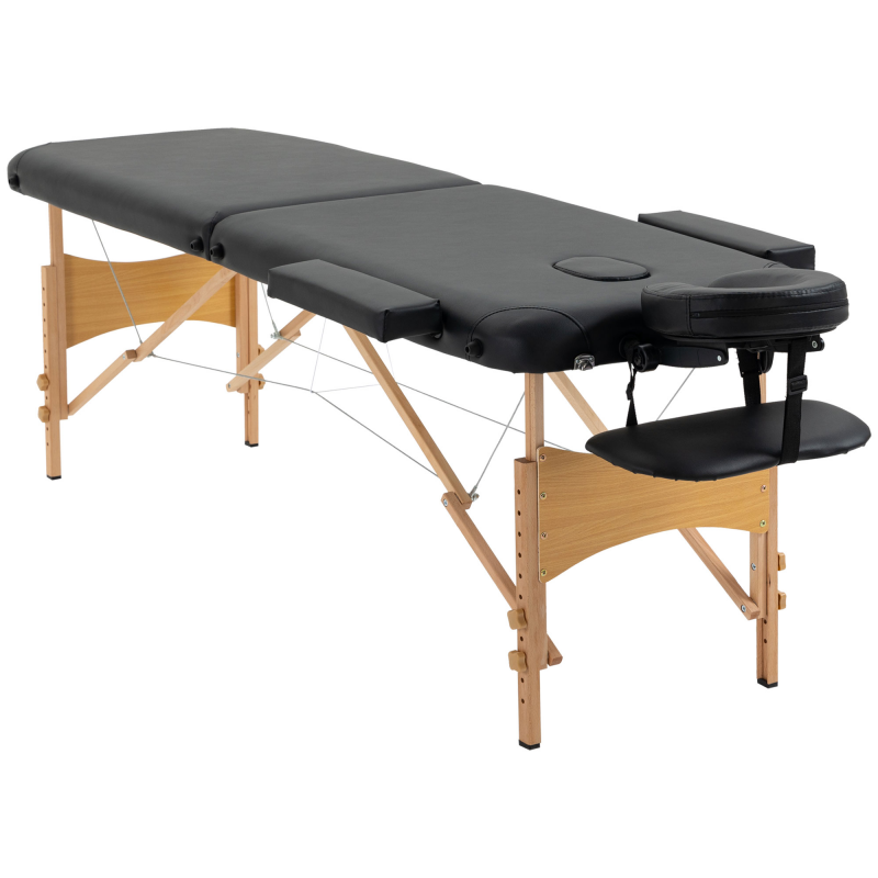 HOMCOM Massageliege klappbar Tragbarer Massagetisch mit Kopfstütze, höhenverstellbar, Kunstleder & Holz, Schwarz Aosom – Bild 1 von 2