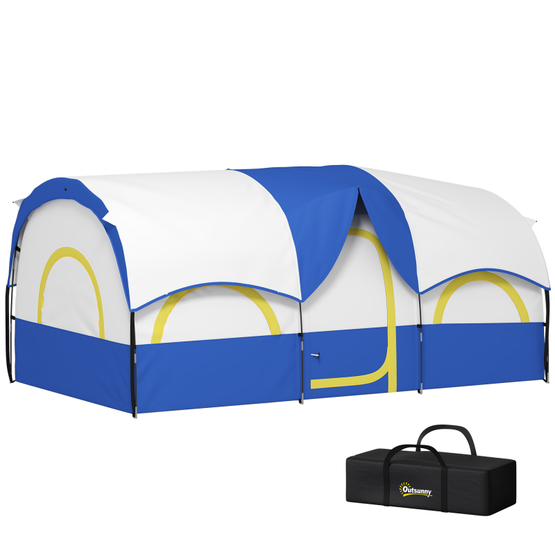 Outsunny Tunnelzelt, Campingzelt für 6 Personen mit 3 Raum, UV Schutz, Meshfenster, Winddichte Familienzelt mit Tragetasche, 3000mm Wasserabweisend Gruppenzelt für Garten, Camping, Blau Aosom – Bild 1 von 2