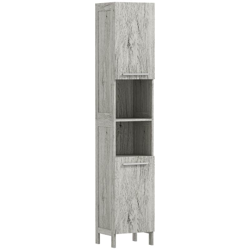 kleankin Badezimmerschrank, Hochschrank, Badschrank mit Türen, Aufbewahrungsschrank mit 2 offener Regalfächern, Toilettenschrank mit Kippschutz, Grau, 30 x 32 x 172,5 cm Aosom – Bild 1 von 2