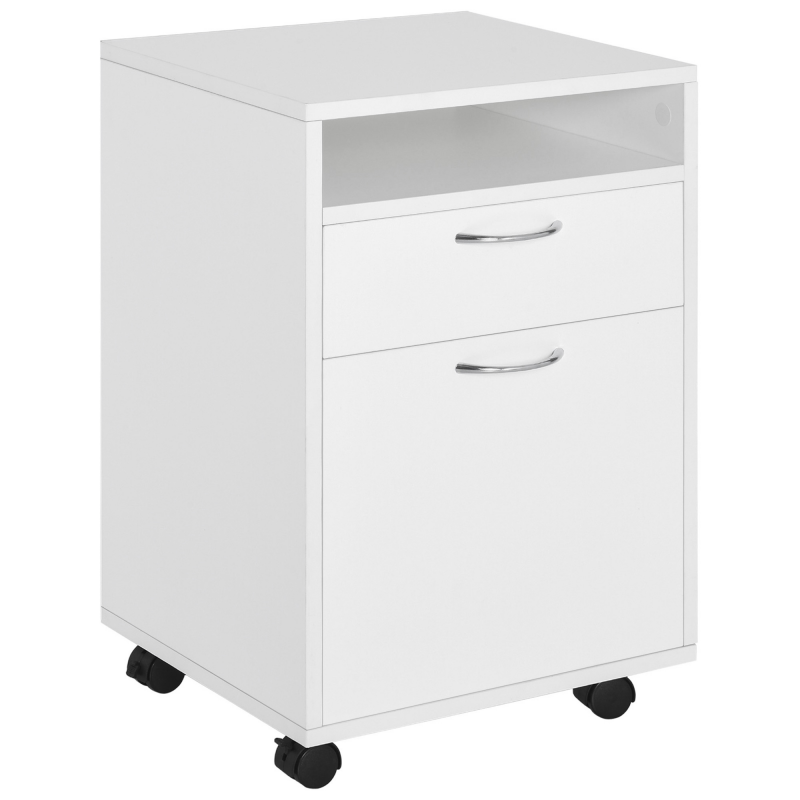 HOMCOM Rollcontainer, Aktenschrank, Bürocontainer mit Schublade, Büroschrank, Aufbewahrung Container, Spanplatte, Weiß, 40 x 35 x 60 cm Aosom – Bild 1 von 2