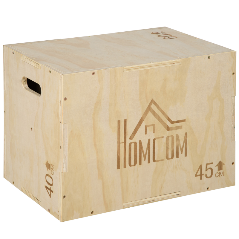 HOMCOM Plyo Box, Sprungbox aus Holz, Plyometric Plattform mit Griff, Plyometrisches Training, Sprungtrainer für Zuhause, Fitnessstudio, 45 x 40 x 60 cm, Naturholz Aosom – Bild 1 von 2