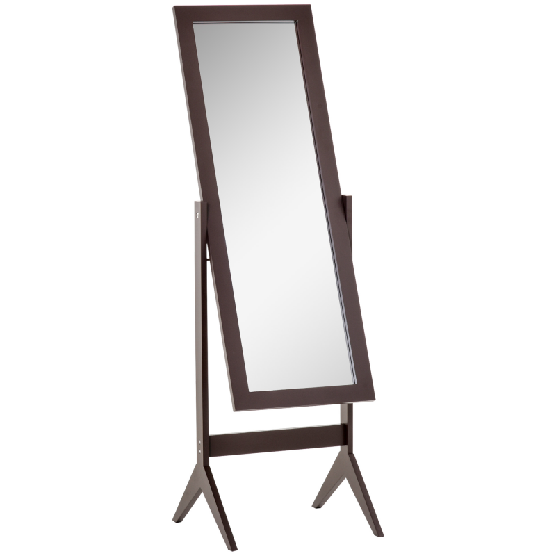 HOMCOM Standspiegel Ganzkörperspiegel Schminkspiegel mit erhöhten Füßen Pflegeleicht MDF Kaffee 47 x 46 x 148 cm für Schlafzimmer & Flur Aosom.de – Bild 1 von 2