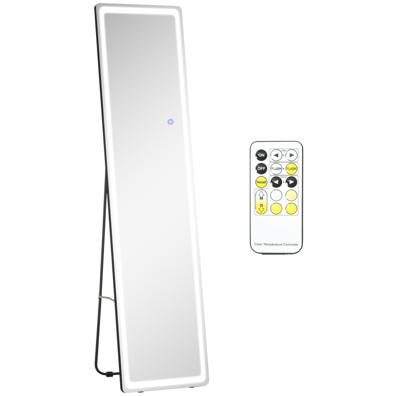 HOMCOM 2 in 1 Standspiegel mit LED-Beleuchtung, freistehend, Ganzkörperspiegel, Schminkspiegel Silber Schwarz, 40 x 37 x 156,5 cm Aosom.de – Bild 1 von 2