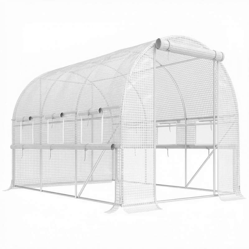 Outsunny Foliengewächshaus 2,95x2x2m Tunnel mit aufrollbaren Fenstern, UV-Schutz & winddicht, Stahlkonstruktion in Weiß Aosom.de – Bild 1 von 2