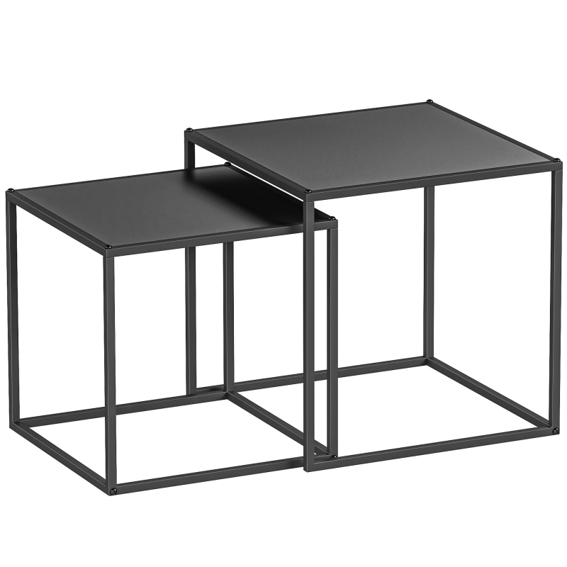 HOMCOM Couchtisch-Set 2er-Set Beistelltische modernes Design Stahlgestell bis 10 kg Schwarz 120x59x45cm für Wohnzimmer Aosom.de – Bild 1 von 2