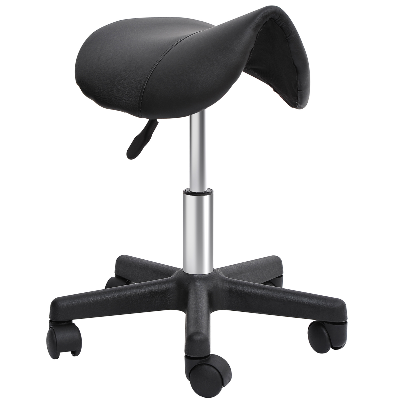 HOMCOM Rollhocker Höhenverstellbarer Drehhocker mit Rädern, drehbarer Salonstuhl aus Kunstleder in Schwarz, ideal für Friseursalons & Büros Aosom.de – Bild 1 von 2