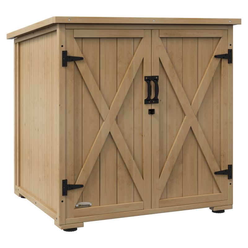 Outsunny Gartenschrank Geräteschrank wetterfester Holzschrank mit Doppeltür 77,5 x 88 x 90 cm für Garten & Terrasse in Natur Aosom.de – Bild 1 von 2