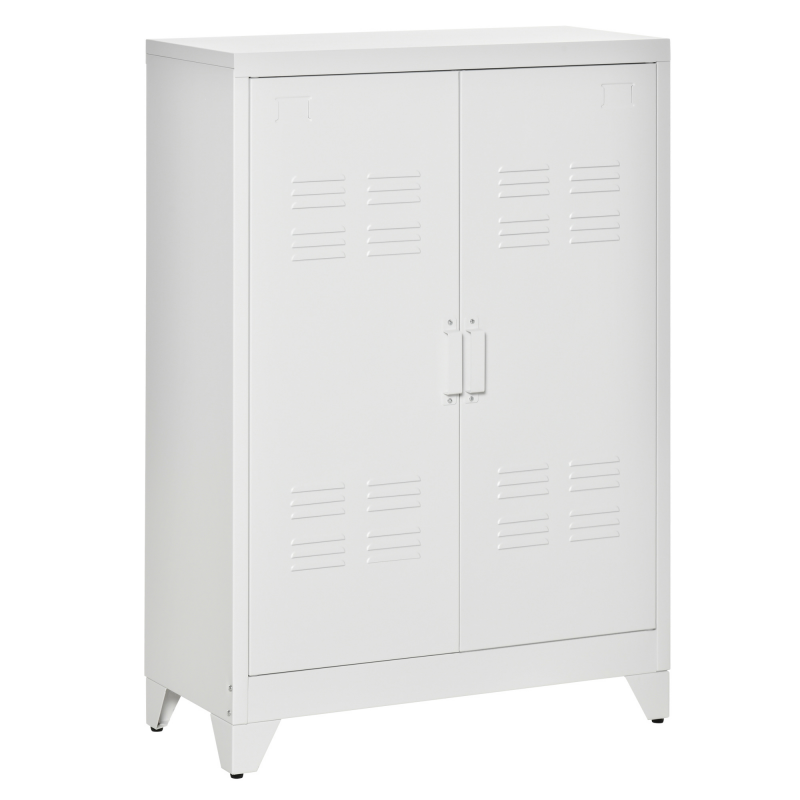 HOMCOM Aktenschrank Metallschrank Mehrzweckschrank mit magnetischer Lamellen-Doppeltür Verstellbarer Einlegeboden Büroschrank Aufbewahrungsschrank für Arbeitszimmer Wohnzimmer 75 x 33 x 110 cm Weiß Aosom – Bild 1 von 2