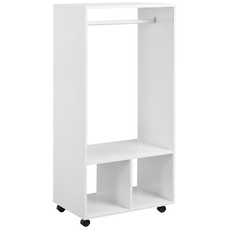 HOMCOM Mobiler Kleiderschrank Garderobe Schrank mit Regal 4 Schwenkräder für Wohnzimmer Schlafzimmer, Aluminiumlegierungen, 60 x 40 x 128 cm, Weiß Aosom – Bild 1 von 2