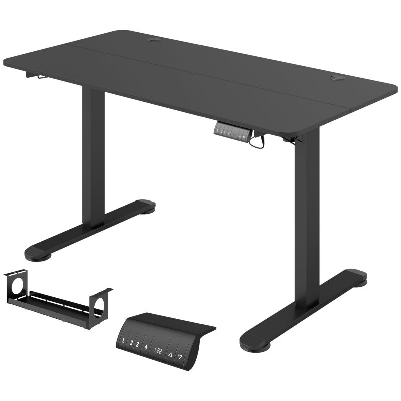 Vinsetto Steh-Sitz Schreibtisch, elektrisch, mit Anti-Kollision, Überhitzungsschutz, Speicheroptionen, 140x70x72-116cm, Spanplatte, Schwarz Aosom – Bild 1 von 2
