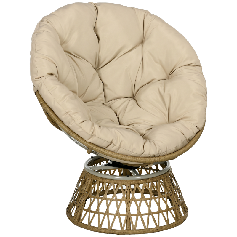 Outsunny Papasansessel Korbsessel Rattan Drehsessel mit Polster 360 Grad verstellbare Fußstütze 85x70x82 cm in Khaki für Garten & Wohnzimmer Aosom.de – Bild 1 von 2