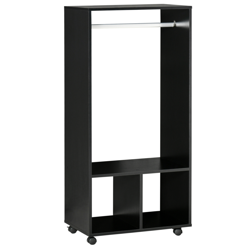 HOMCOM Mobiler Kleiderschrank Garderobe Schrank mit Regal 4 Schwenkräder für Wohnzimmer Schlafzimmer, Aluminiumlegierungen, 60 x 40 x 128 cm, Schwarz Aosom – Bild 1 von 2