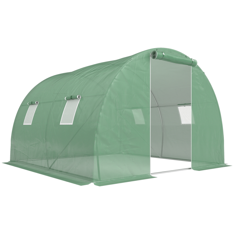 Outsunny Foliengewächshaus Polytunnel 3x3m, begehbar mit 4 Fenstern, Frostschutz, Stahlrohr, dunkelgrün für Gartenpflanzen Aosom.de – Bild 1 von 2