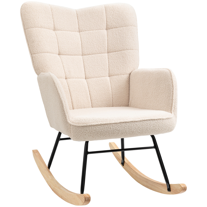 HOMCOM Schaukelstuhl Schwingsessel, Akzentstuhl, Relaxsessel mit Berbervlies, für Schlafzimmer, bis 120 kg, Beige, 71x92x101 cm Aosom – Bild 1 von 2