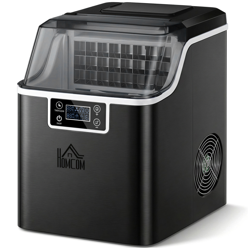 HOMCOM Eiswürfelmaschine, Ice Maker Edelstahl 24 Eiswürfel in 14-18 Min., 20kg/24h, 3,2L Wassertank, Selbstreinigend Eiswürfelbereiter mit 2 Arten der Wasserbefüllung, für Küche, Büro, Party, Schwarz Aosom – Bild 1 von 2