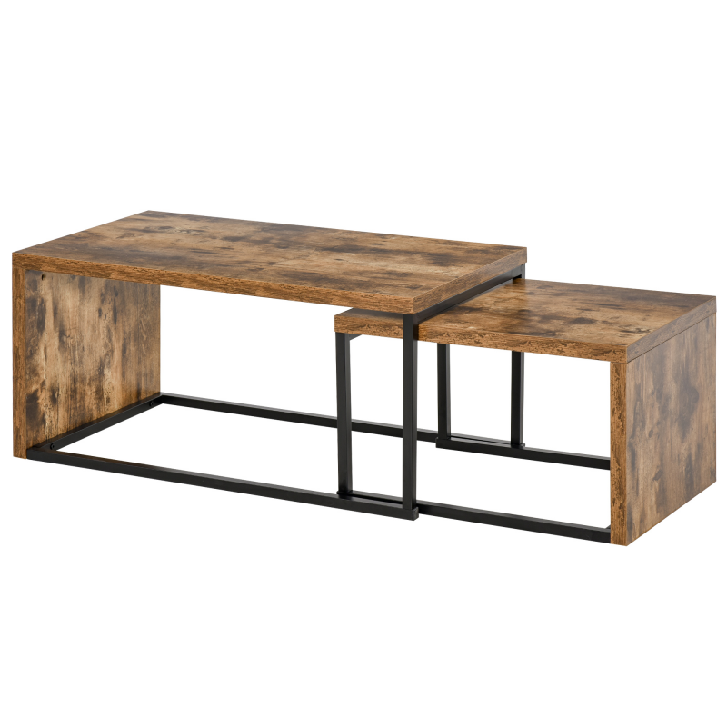 HOMCOM 2er-Set Couchtisch Beistelltisch Sofatisch elegant schlicht Metallfuß MDF Schwarz+Braun 90x48x42 cm/ 59x42x36 cm Aosom – Bild 1 von 2