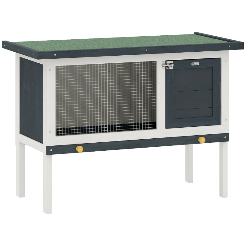 PawHut Kleintierstall mit Dach aus Teerpappe, Massivholz, Dunkelgrau Weiß Grün, 90 x 45 x 65 cm, ideal für Kaninchen & Nagetiere Aosom.de – Bild 1 von 2