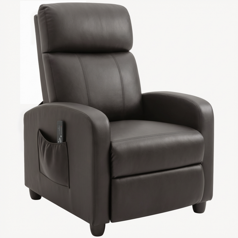 HOMCOM Relaxsessel Fernsehsessel mit Vibrationsmassage, Massagesessel mit Liegefunktion, 2 Massagepunkte, TV Sessel mit Fernbedienung, Seitentasche, Kunstleder für Wohnzimmer, Braun Aosom – Bild 1 von 2