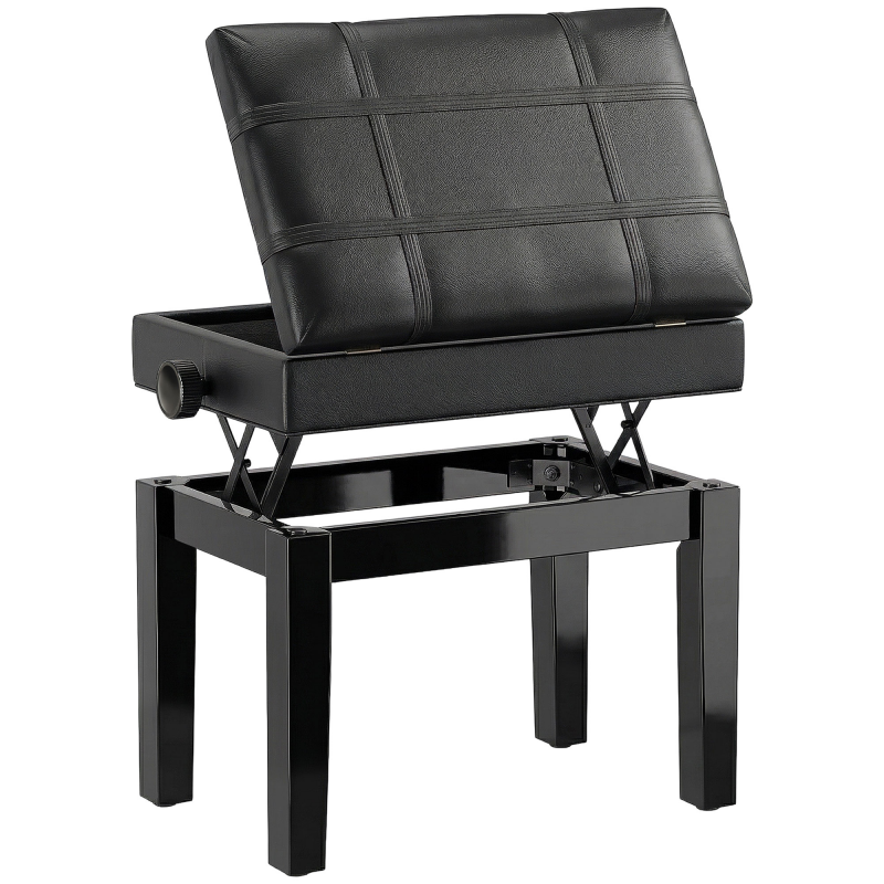 HOMCOM Klavierbank Höhenverstellbarer Klavierhocker mit Stauraum, Lederkissen, Schwarz, 63x35x46-56 cm Aosom – Bild 1 von 2