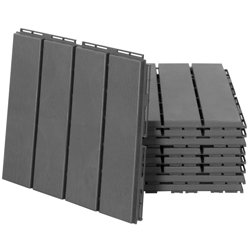 Outsunny Terrassenfliesen 9er Set Balkonfliesen Klickfliese für Patio & Garten Kunststoff Schwarz 30x30cm Aosom.de – Bild 1 von 2