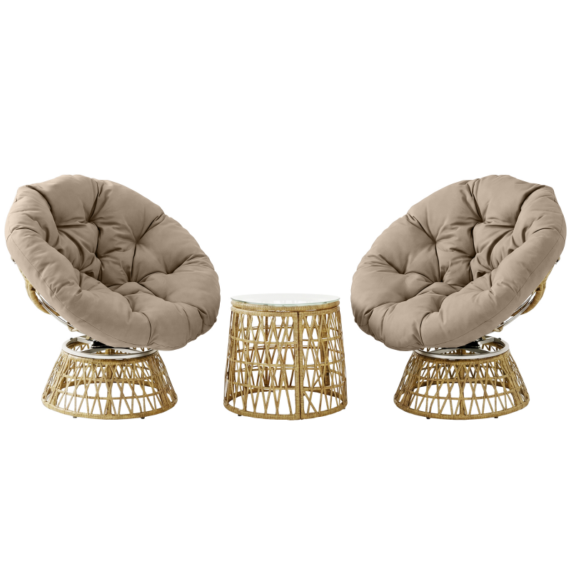 Outsunny Gartenmöbel-Set 3-tlg. Bistro-Set mit Couchtisch & 2 Stühlen, Gartensitzgruppe mit Kissen, Balkonmöbel für Terrasse in Gelb Aosom.de – Bild 1 von 2