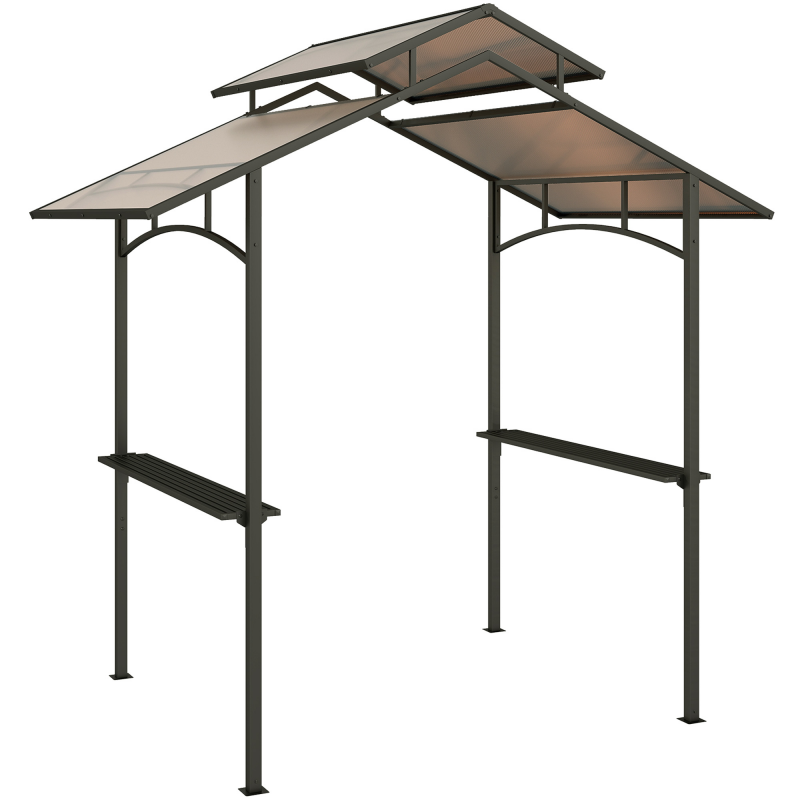 Outsunny Grillpavillon mit Flammschutzdach BBQ-Pavillon mit 2 Ablagen 2,5 x 1,5m Stahl PC Schwarz+Braun Aosom – Bild 1 von 2