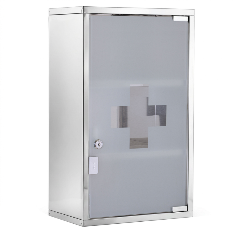 HOMCOM Medizinschrank Erste Hilfe Schrank aus Edelstahl mit Schloss 30x18x50cm für sichere Aufbewahrung Aosom.de – Bild 1 von 2