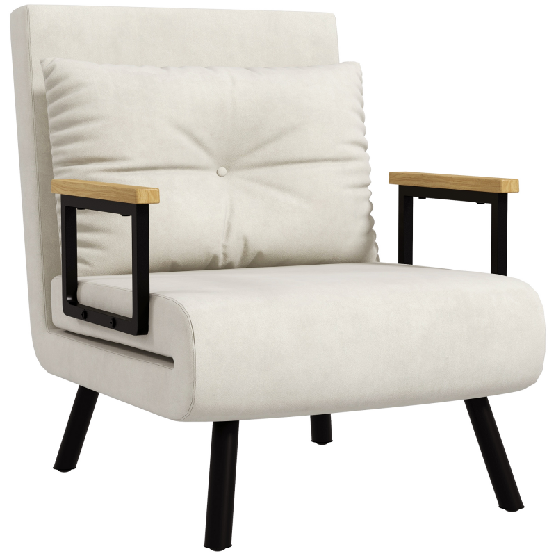 HOMCOM Schlafsessel 4 in 1 Sessel mit Schlaffunktion, 183 x 63 cm Klappbar Schlafsessel mit 5-stufig Verstellbarer Rückenlehne, Lendenkissen und Samtoptik für Wohnzimmer, Cremeweiß Aosom – Bild 1 von 2