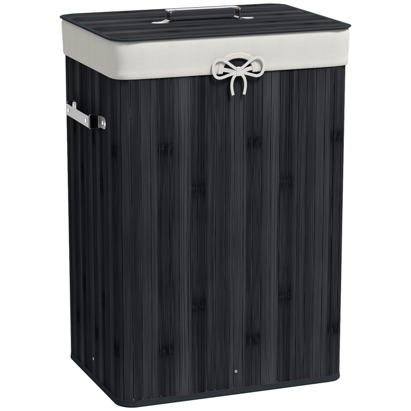 HOMCOM Wäschekorb schmal mit Deckel 72L Wäschesammler mit Griff, herausnehmbarer Wäschesack, Wäschebox für Waschküche Schlafzimmer Badezimmer, Schwarz Aosom – Bild 1 von 2