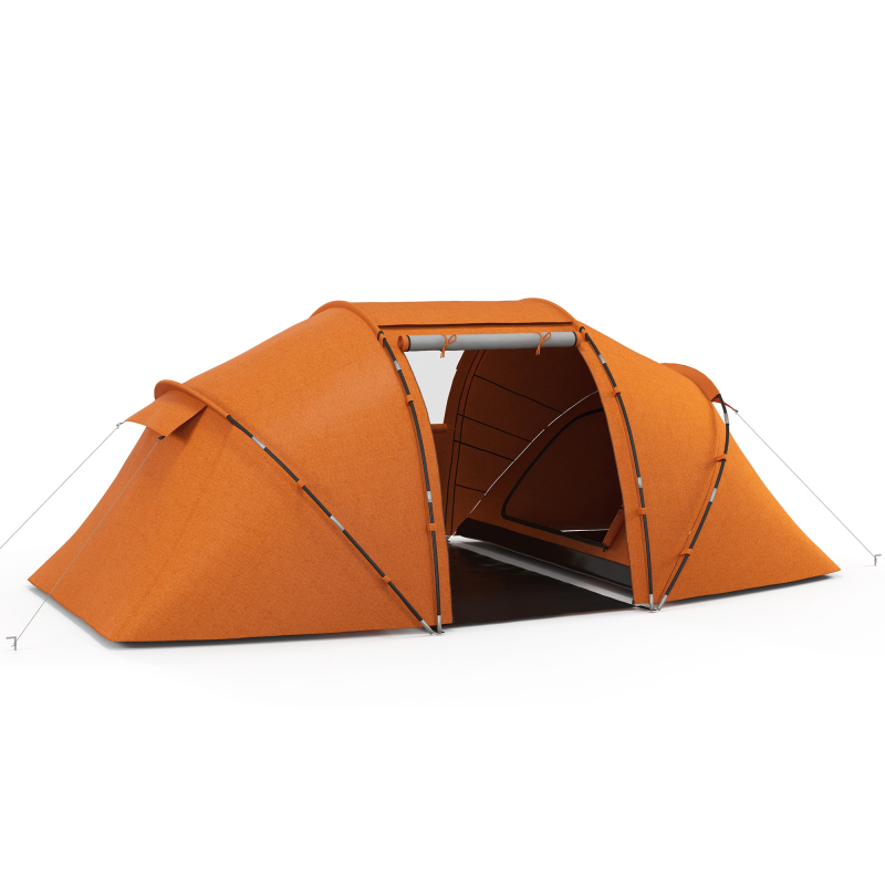 Outsunny Tunnelzelt für 4-6 Personen, Campingzelt mit Tür, Bodenplane, 2000mm wasserdicht Familienzelt, Gruppenzelt für Camping Reise Trekking Garten, Orange Aosom – Bild 1 von 2