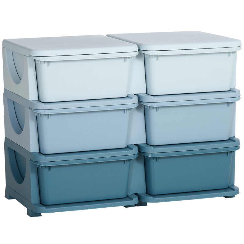 HOMCOM Aufbewahrungsbox Kunststoff, 6 Schubladen, Spielzeug Organizer, Kommode Kinderzimmer, Blau Aosom – Bild 1 von 2