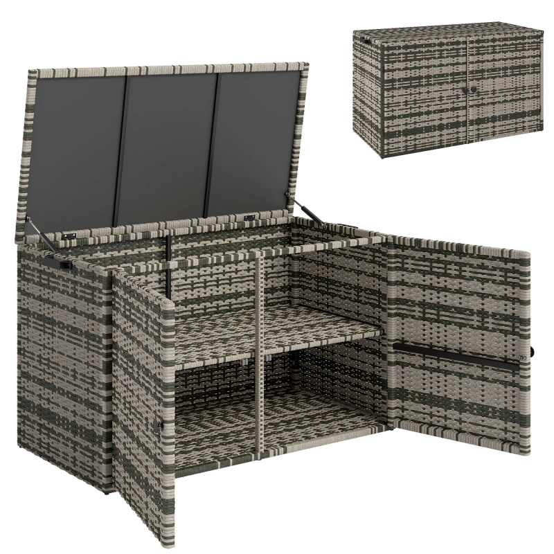 Outsunny Rattan Auflagenbox 350L 2-Ebenne wetterfest Kissenbox mit Deckel Hebestangen Tragegriffe UV-beständig Gartenbox Aufbewahrungsbox Gartentruhe für Garten Terrasse Balkon 118x57x69 cm Mischgrau Aosom – Bild 1 von 2