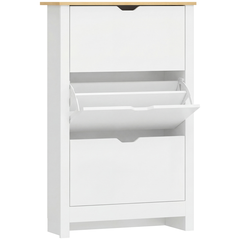 HOMCOM Schuhschrank Schuhkipper Schuhregal 3 Klappen für 18 Paar Schuhe platzsparend in Weiß und Natur 72 x 26 x 112 cm für Flur & Eingangsbereich Aosom.de – Bild 1 von 2