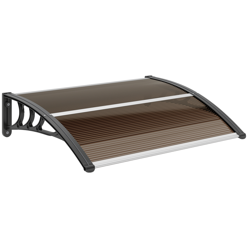 Outsunny Vordach Haustür Pultvordach Überdachung aus Polycarbonat, Wetterfest, Braun, 120x75cm Aosom – Bild 1 von 2
