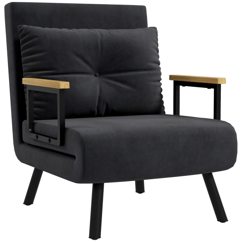 HOMCOM Schlafsessel 4 in 1 Sessel mit Schlaffunktion, 183 x 63 cm Klappbar Schlafsessel mit 5-stufig Verstellbarer Rückenlehne, Lendenkissen und Samtoptik für Wohnzimmer, Schwarz Aosom – Bild 1 von 2