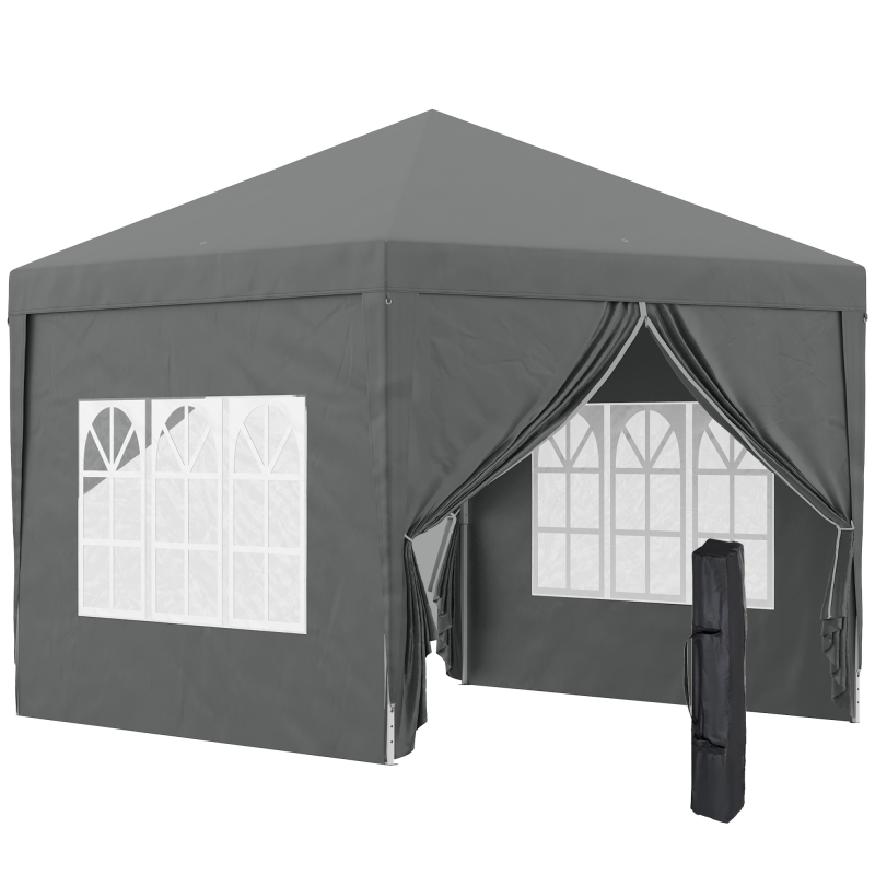 Outsunny Pavillon ca.3x3m, wasserabweisend Stabil Winterfest Pop-up Faltpavillon, UV Schutz 50+, Faltbar Partyzelt Gartenzelt mit 4 Seitenteilen Tasche Gartenpavillon für Camping Garten, Grau Aosom – Bild 1 von 2